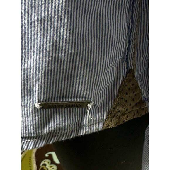 Saint James Depuis Women’s Button Down Pinstripe Shirt W/ Suede Elbow Patches XS - Picture 4 of 13